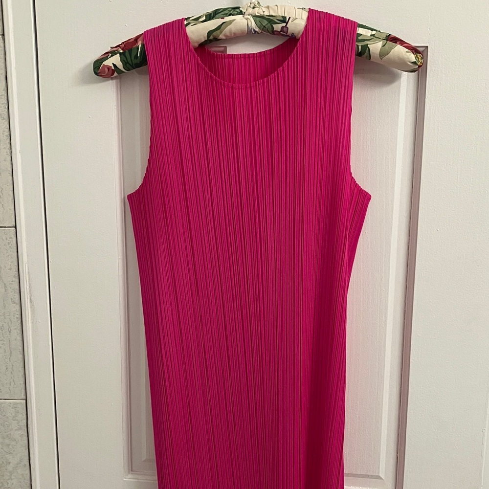 Pleats Please Issey Miyake Vibrant Pink Technical Longline Dress
